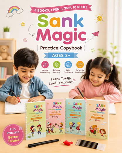 Sank Magic Practice Copybook Set (4 Reusable Books with Magic Pen)