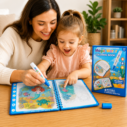 Magic Water Coloring Book Reusable Aqua Painting Books with Water Pen for Toddlers & Kids