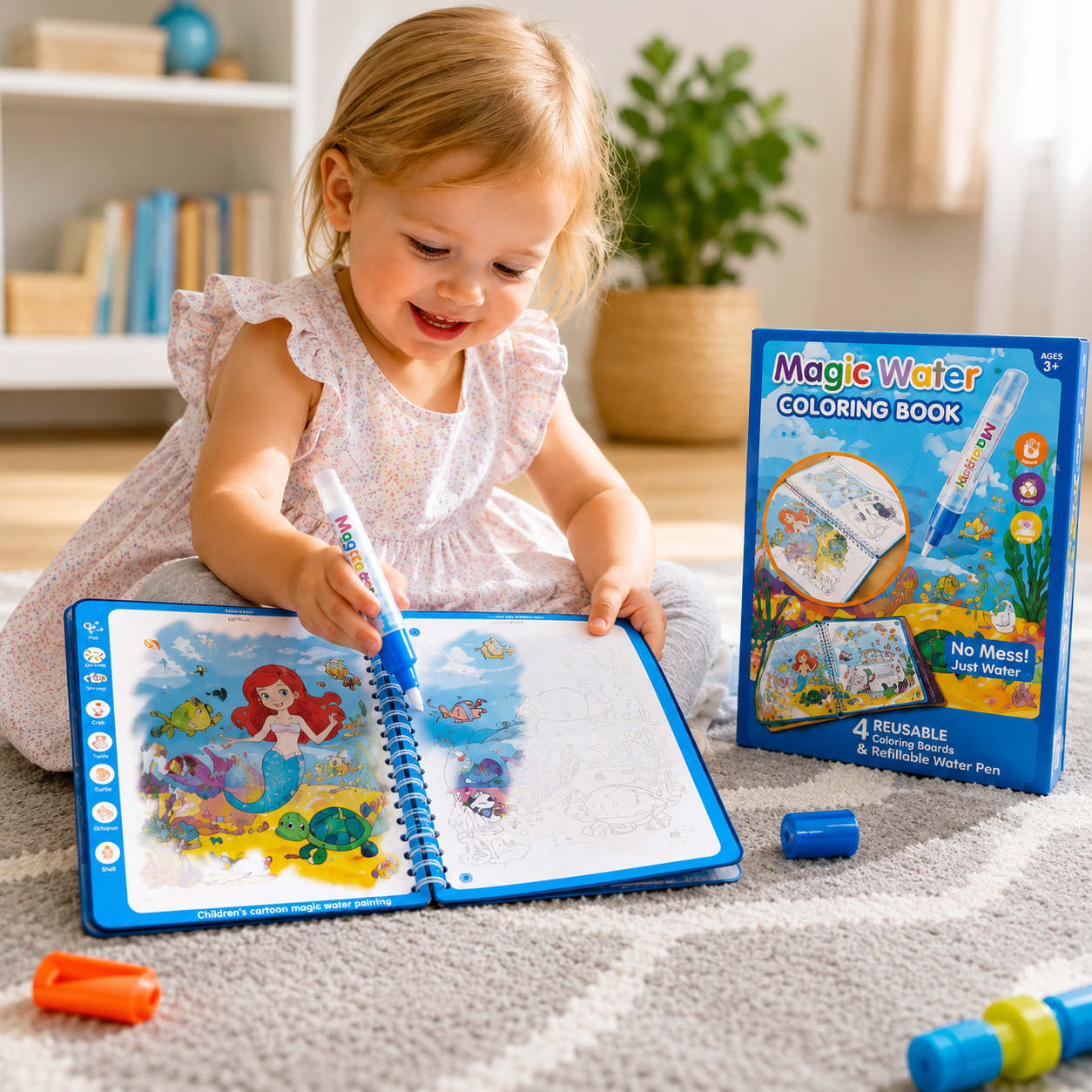 Magic Water Coloring Book Reusable Aqua Painting Books with Water Pen for Toddlers & Kids