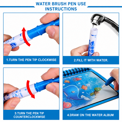 Magic Water Coloring Book Reusable Aqua Painting Books with Water Pen for Toddlers & Kids