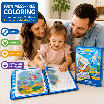 Magic Water Coloring Book Reusable Aqua Painting Books with Water Pen for Toddlers & Kids